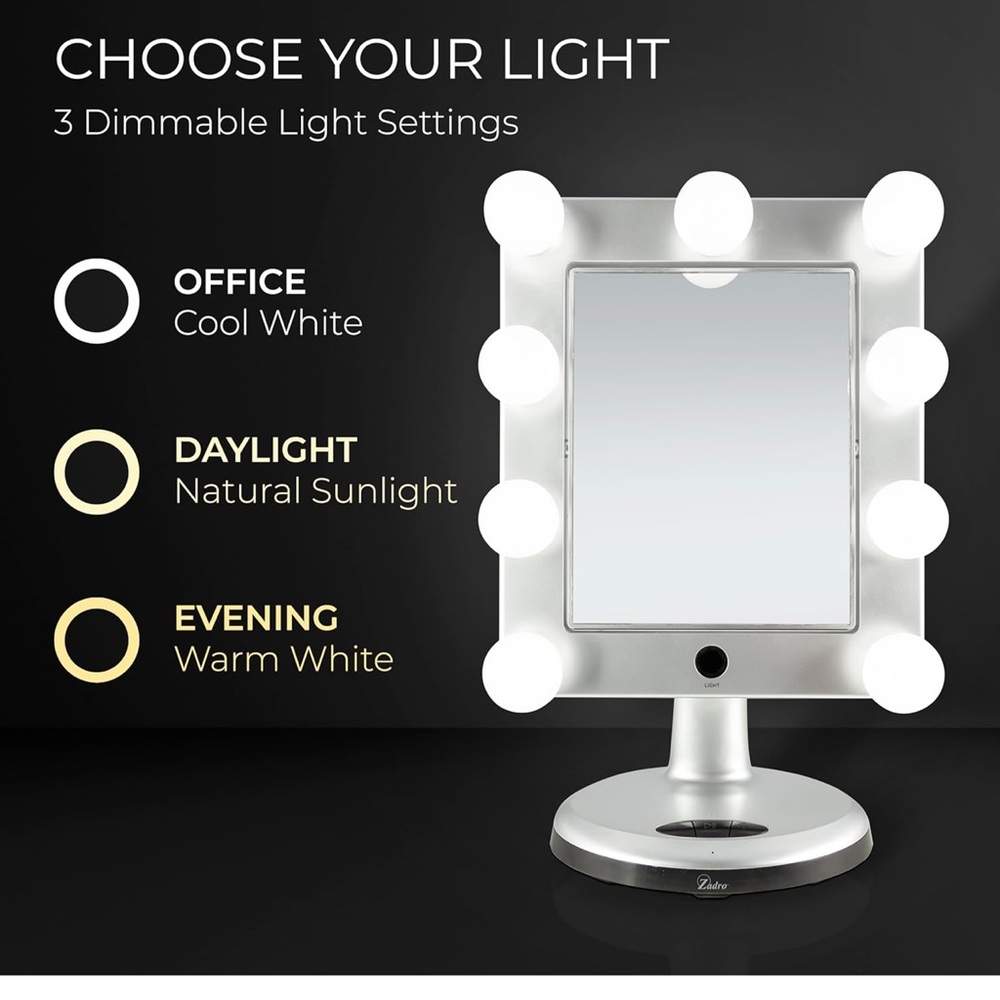 Zadro Melrose LED Variable 3-Color Lighted Dual-Sided/Bluetooth/Makeup Mirror - Picture 3 of 16